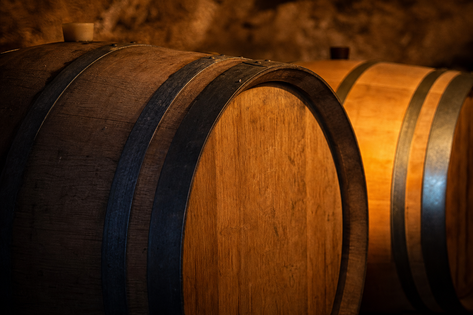 Oak barrels in the cellar
