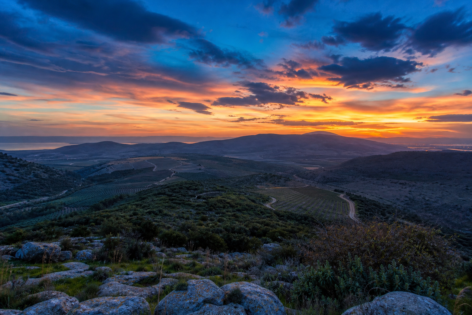 Panoramic Galilee valley view at dusk